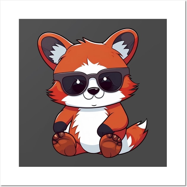 Red Panda wearing sunglasses Wall Art by Tee-Magination